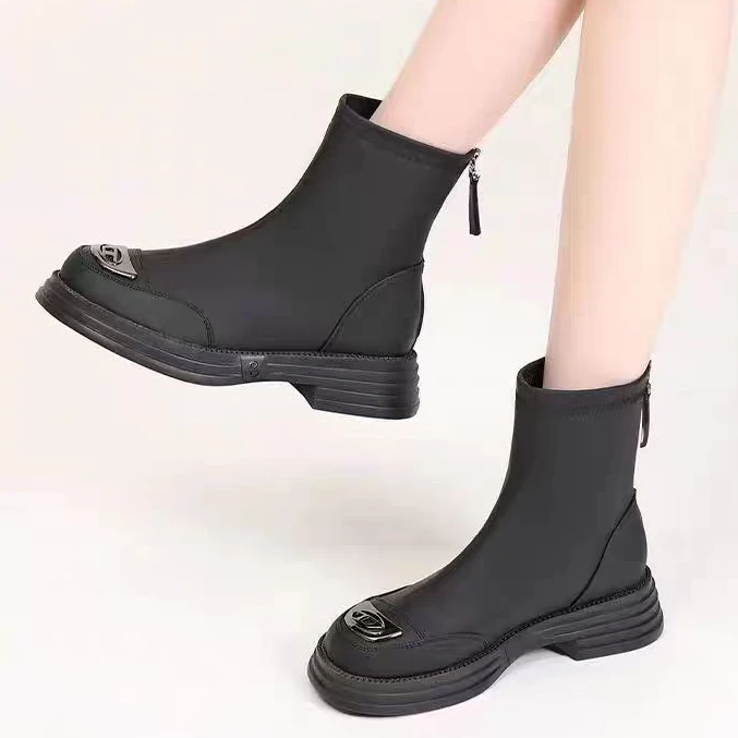 315  新款时尚粗跟瘦瘦时装短靴加绒