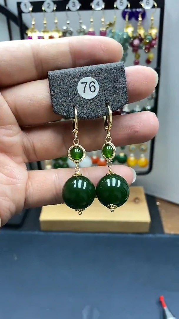 和田玉银S925镀金镶嵌耳饰尺寸16mm耳扣00