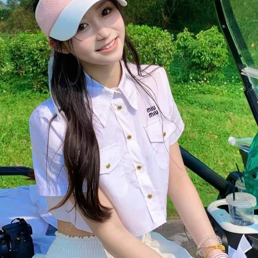 99新 MIU MIU/缪缪 女士白色短袖衬衫 36码