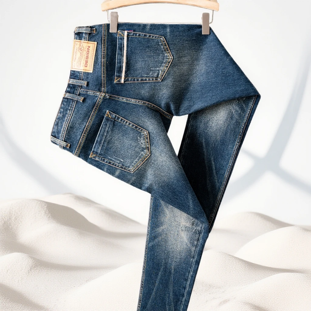 宾斯洛特时尚新款男士牛仔裤复古大牛弹力修身小直筒商务长裤春秋