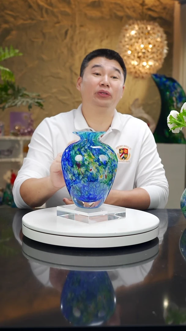 手工艺品琉璃福利设计款蓝彩莫奈花瓶