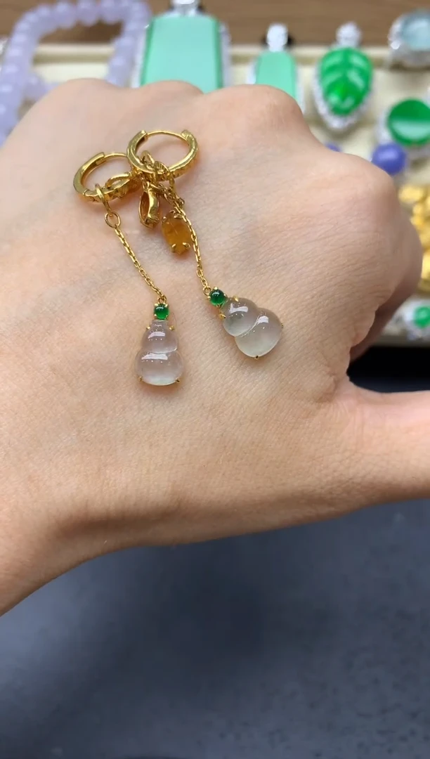 翡翠18K金镶嵌耳饰372中国好珍宝