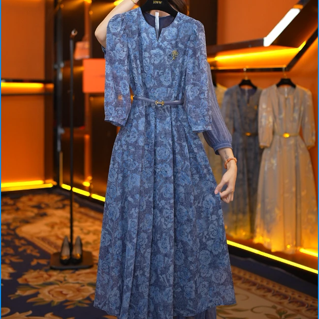 【赫尔温】设计款玫瑰蓝时尚收腰显瘦连衣裙DHZZR50547