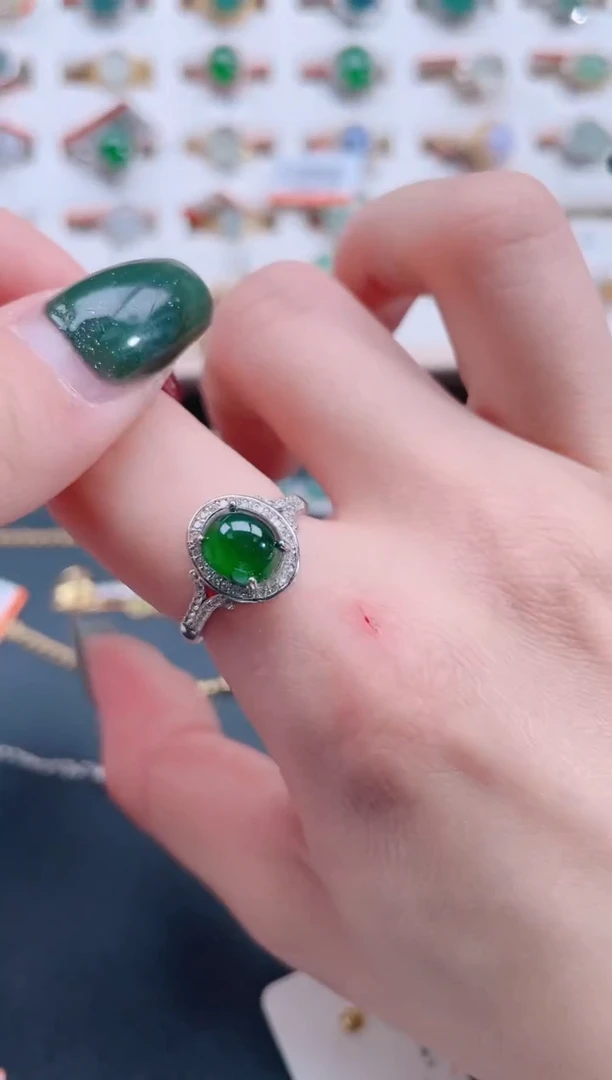 银S925镶嵌戒指翡翠天然翡翠