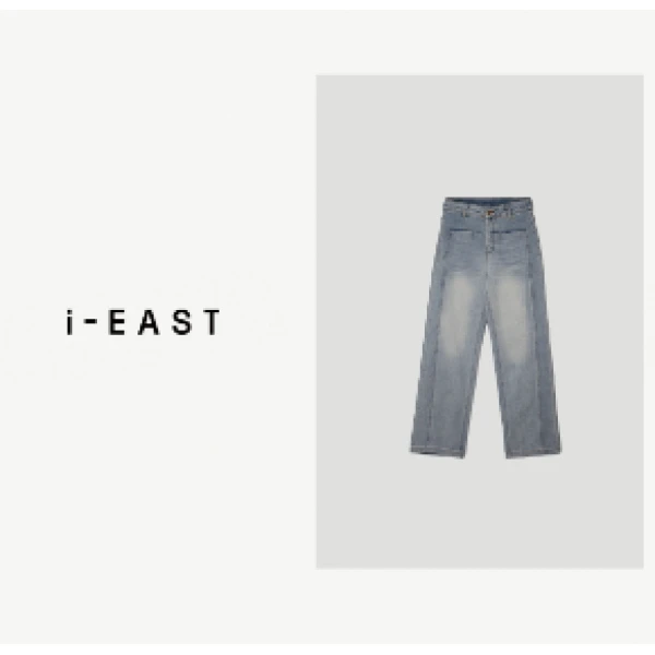 i-EAST T台牛仔~极简做旧水洗百搭牛仔裤-4Q K12878