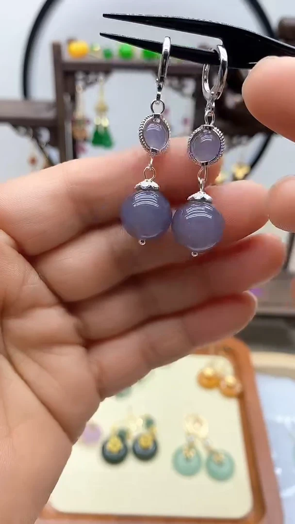 和田玉银S925镶嵌耳饰146