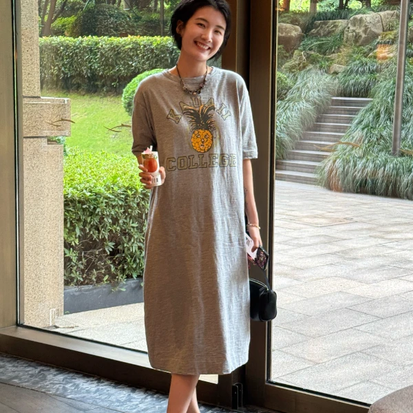 浪清/女装推荐 蜜莉缇纯棉菠萝印花连衣裙45184#