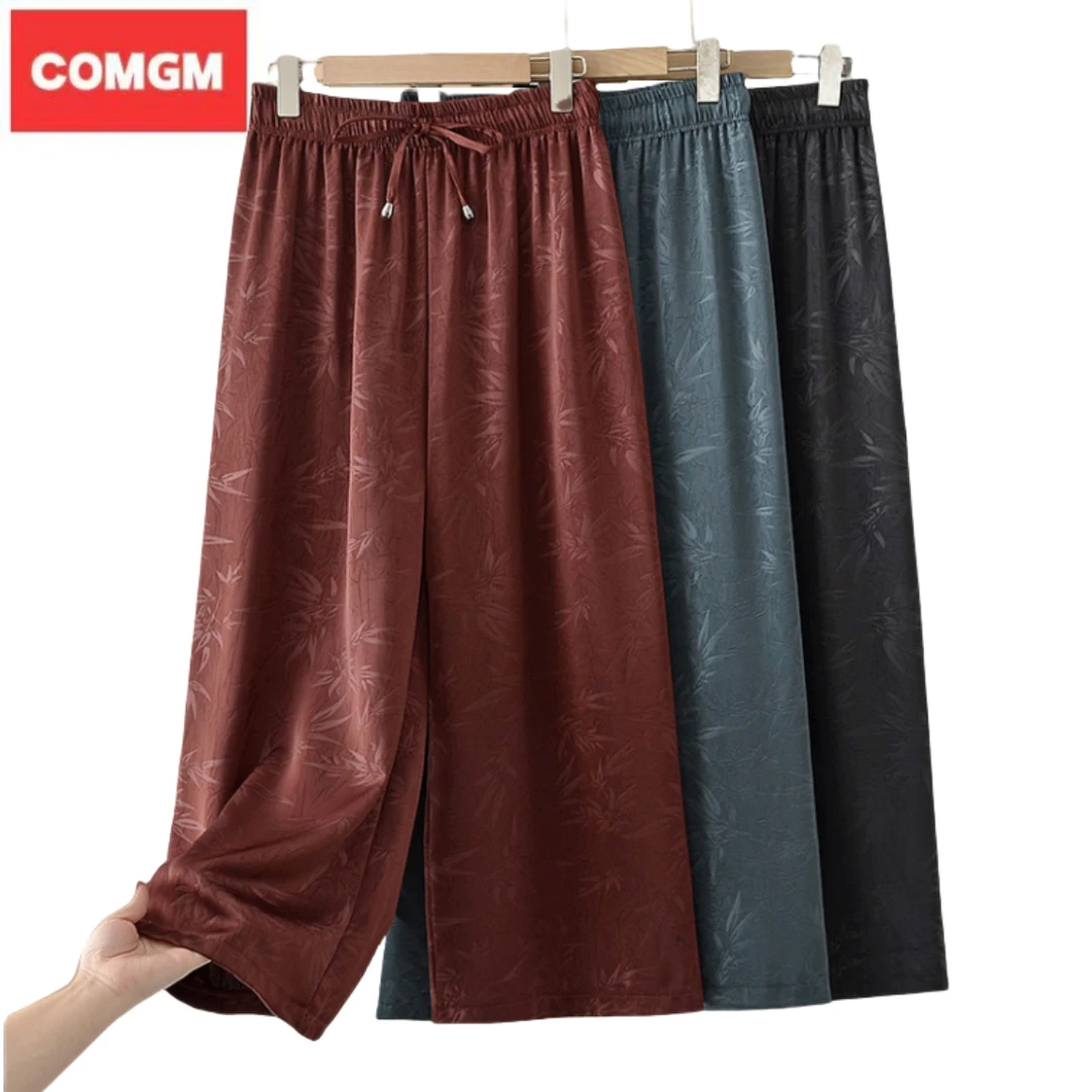 A79中老年女装九分裤阔腿裤妈妈装复古大码薄款中年中国风直筒裤