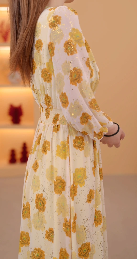 【77】洋气修身漂亮黄色夏季时尚法式女装连衣裙