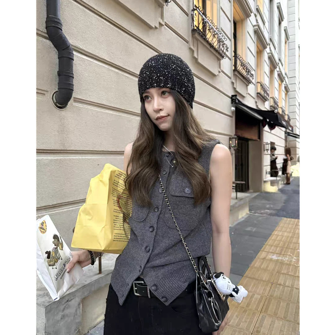 针织衫马甲开衫女秋冬新款圆领时尚显瘦洋气叠穿内搭无袖背心上衣