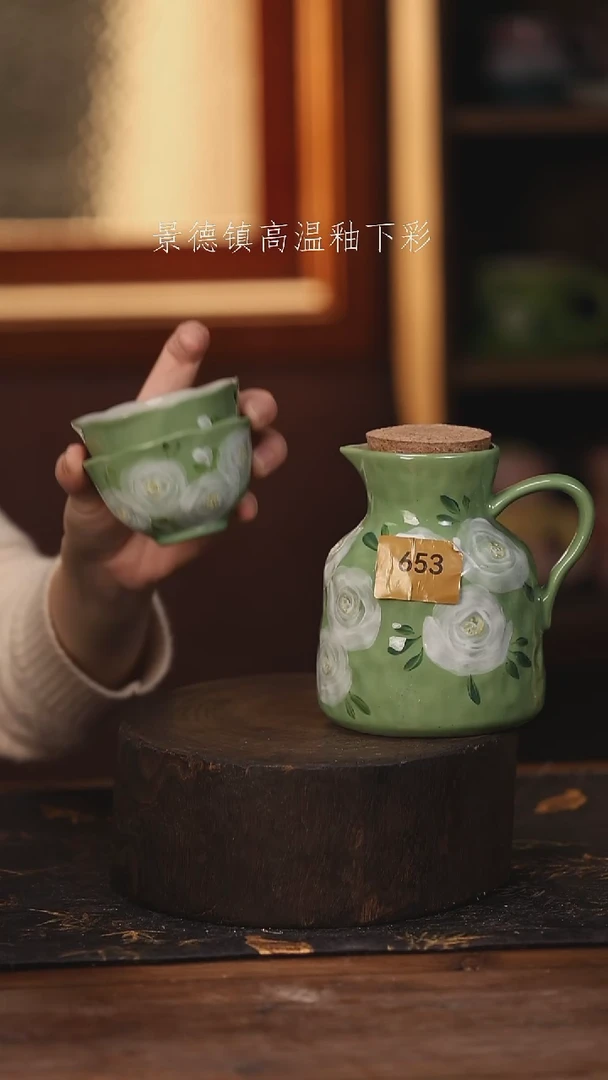 陶瓷景德镇高温釉下手绘陶瓷@L653@