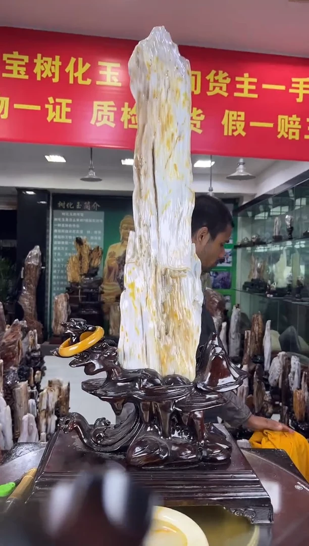 明****）缅甸天然树化玉精品居家摆件