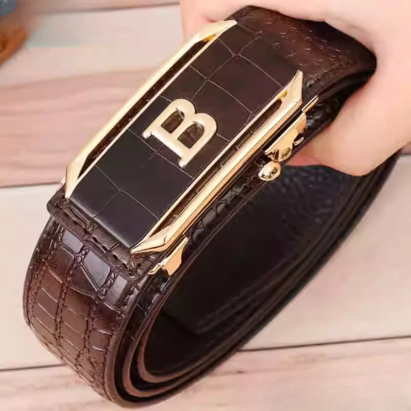 新款男士皮带鳄鱼纹自动扣时尚百搭中青年休闲商务潮流裤腰带简约