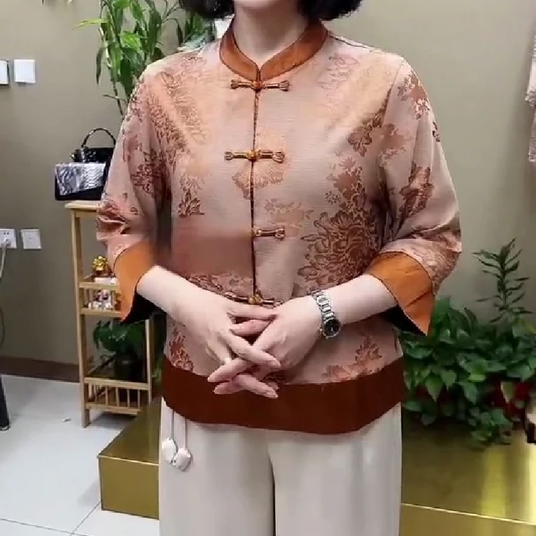 夏季国风新中式洋气大码开衫妈妈外套