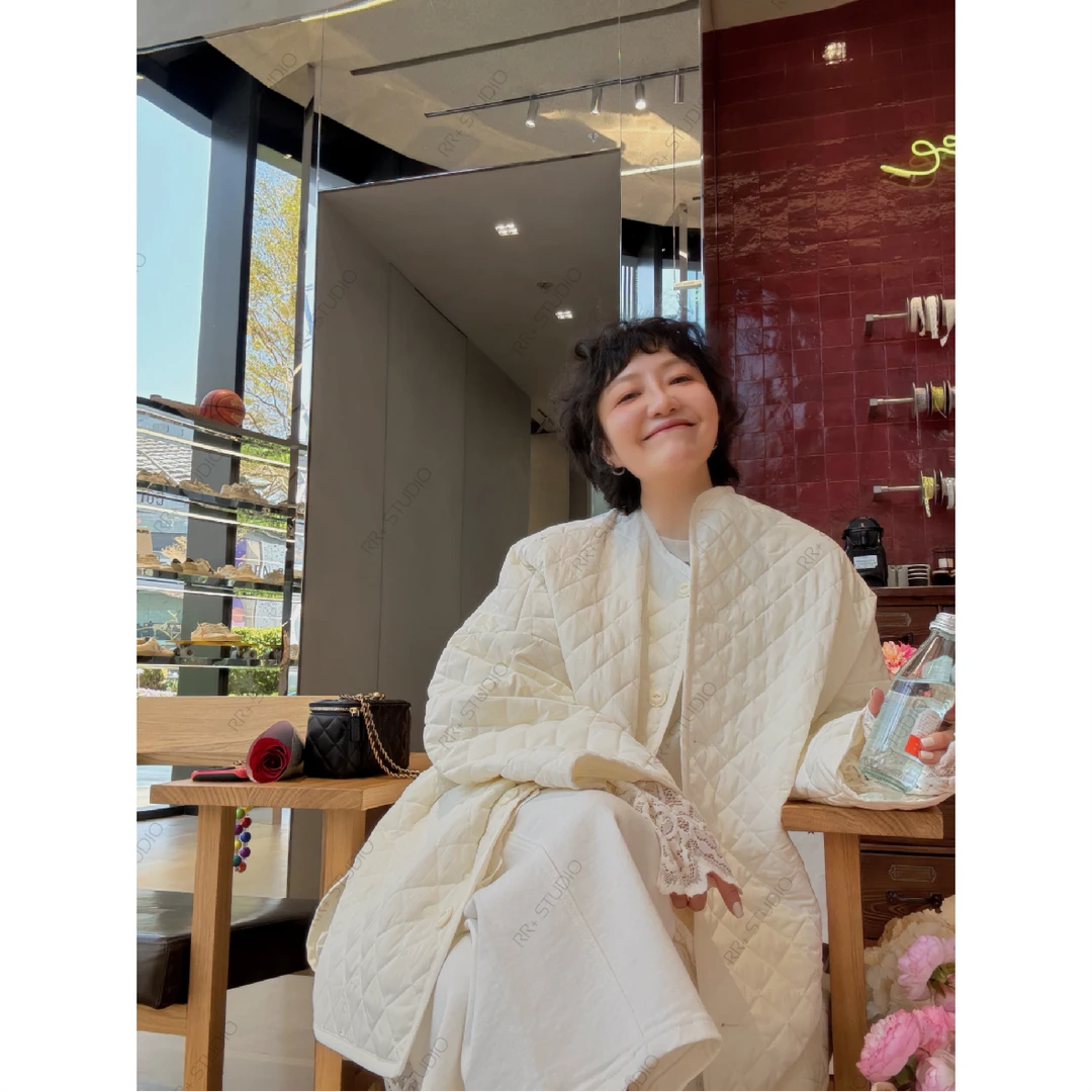 22500韩版简约绗缝菱格棉衣女宽松百搭轻薄廓形外套