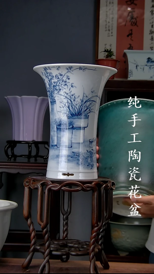 景德镇手工陶瓷花盆.微瑕
