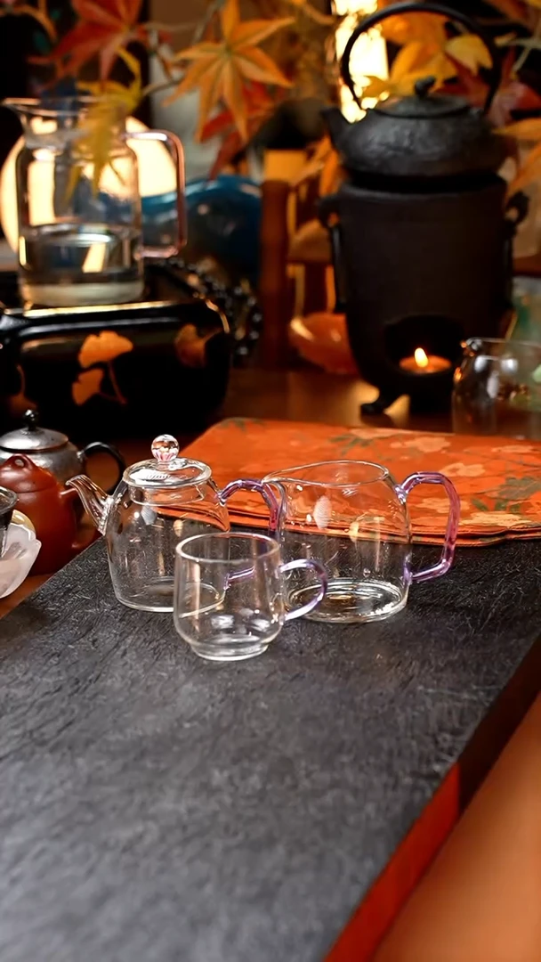 暗香疏影/秦权小泡壶/紫海棠+秦权匀杯/浅紫+水月杯2入/浅紫