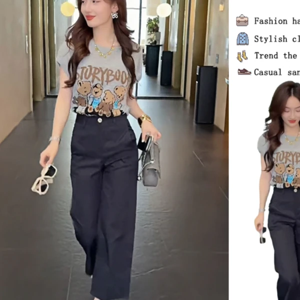 2025年超火夏装多巴胺穿搭配一整套减龄时尚休闲上衣裤子两件套女