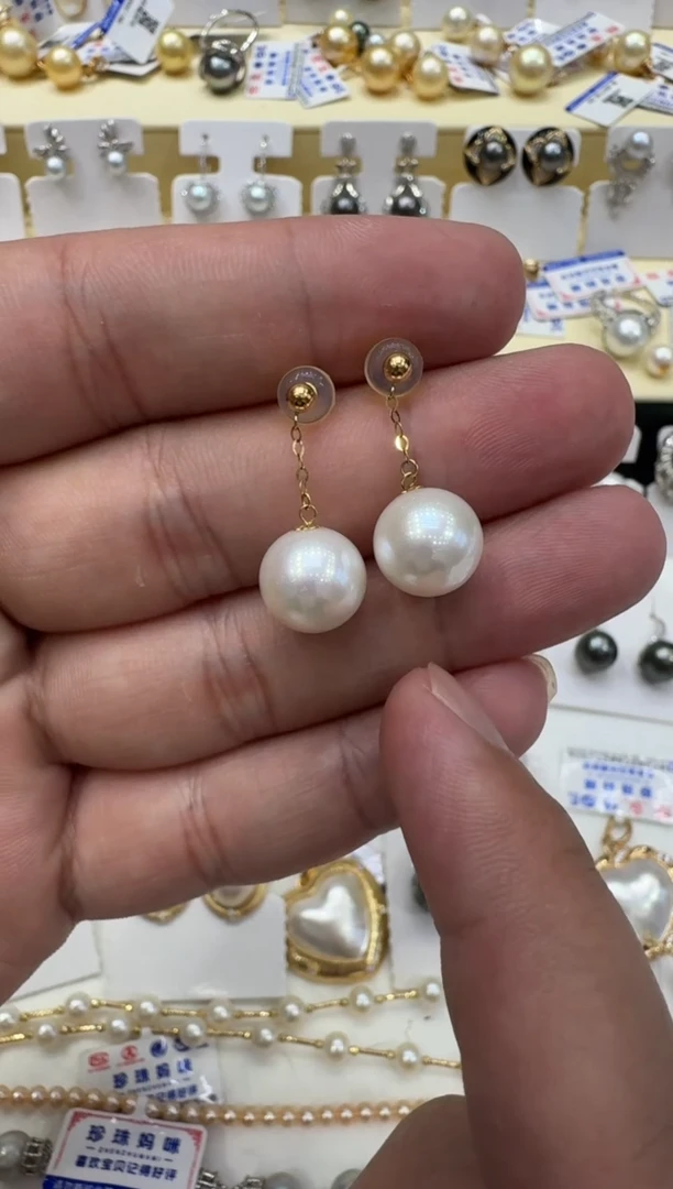 18K金镶嵌耳饰淡水珍珠清货