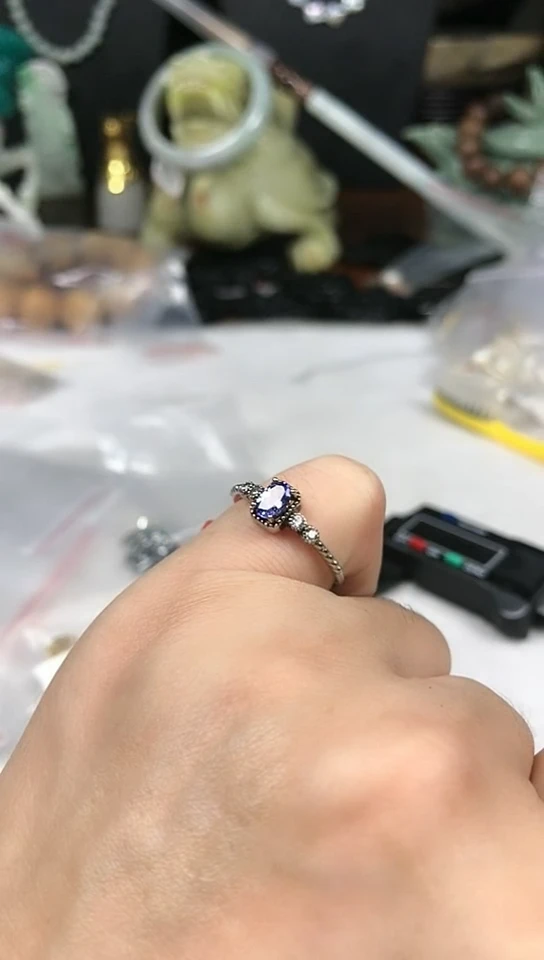 戒指蓝宝石银S925镶嵌戒指