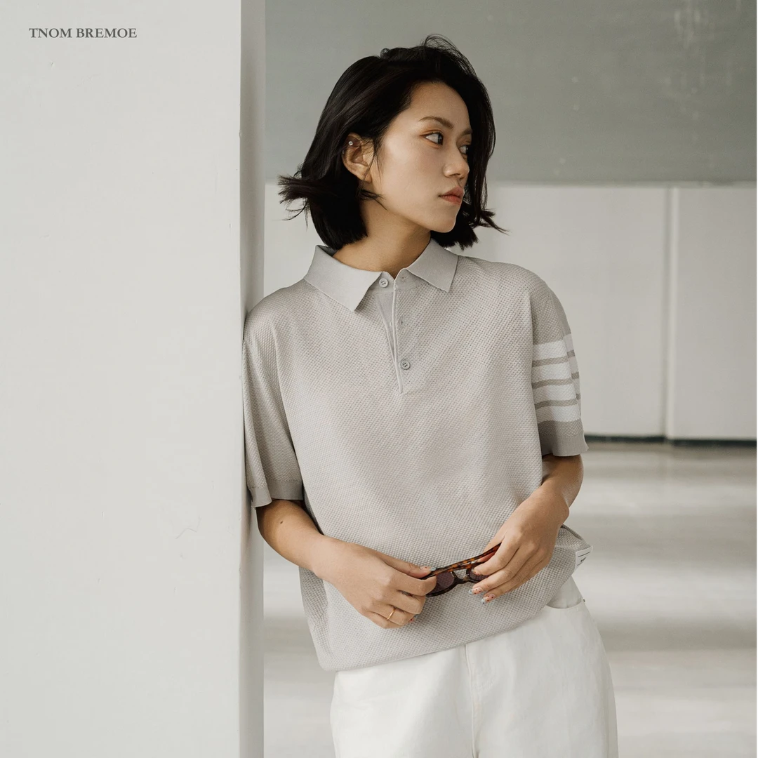 TB【四杠系列】夏季针织Polo短袖男女同款极简office穿搭