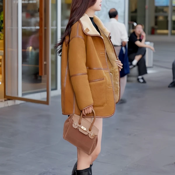 D55810进口土耳其美利奴绒面皮毛一体外套女真皮冬季皮草外套女