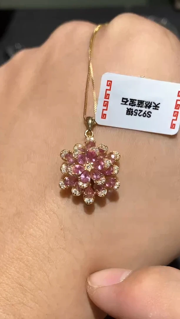 颈饰蓝宝石银S925镶嵌吊坠