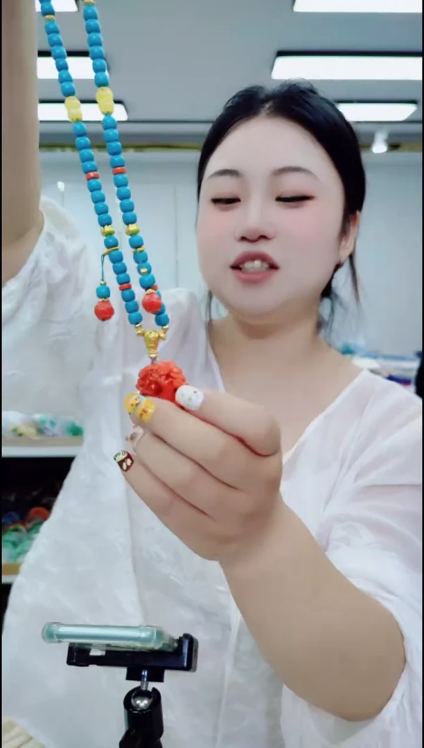 玛瑙/玉髓颈饰合金2322红雕刻牌链子