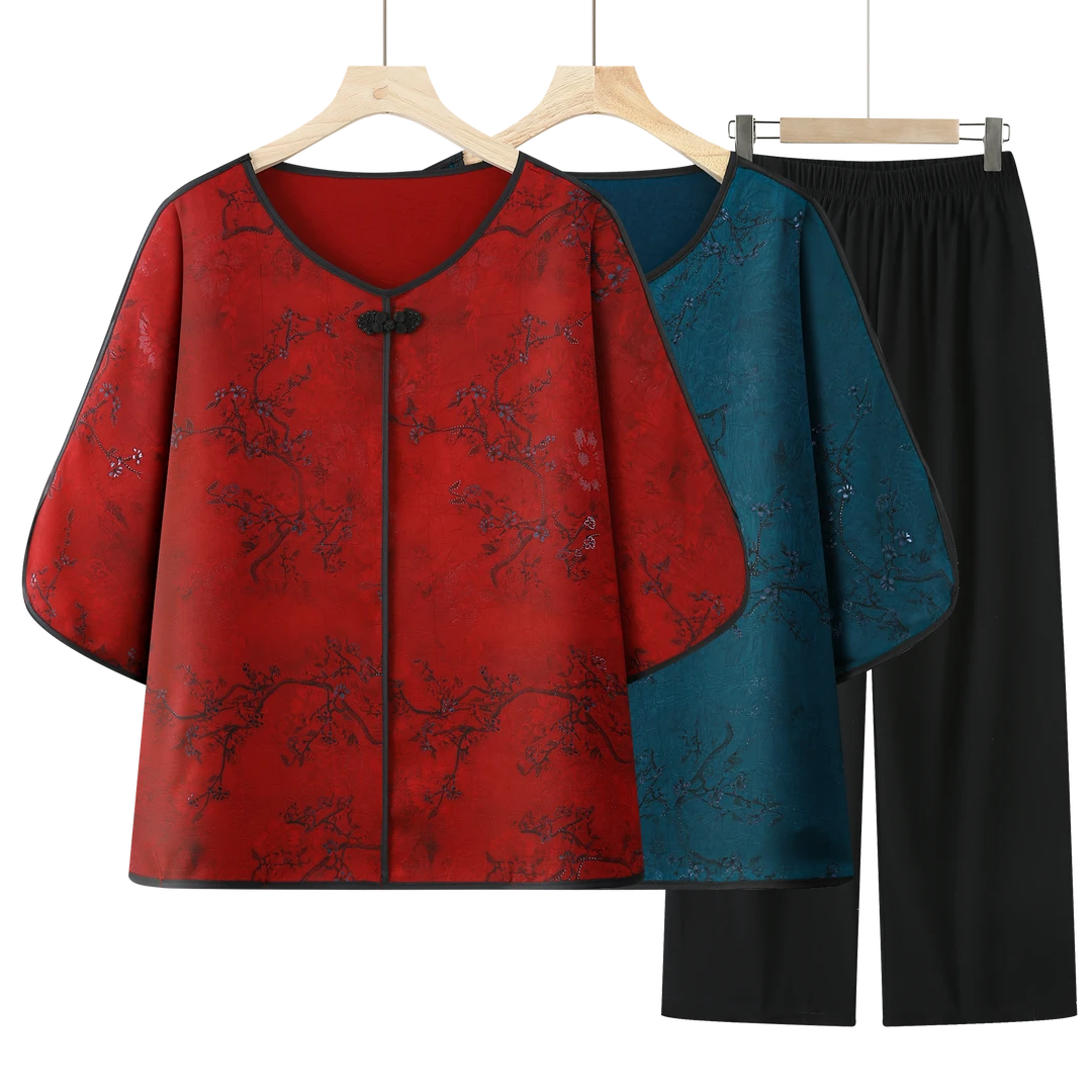 8902-妈妈夏季套装洋气中国风小衫夏装女奶奶T恤阔衣服【康燕厂家】