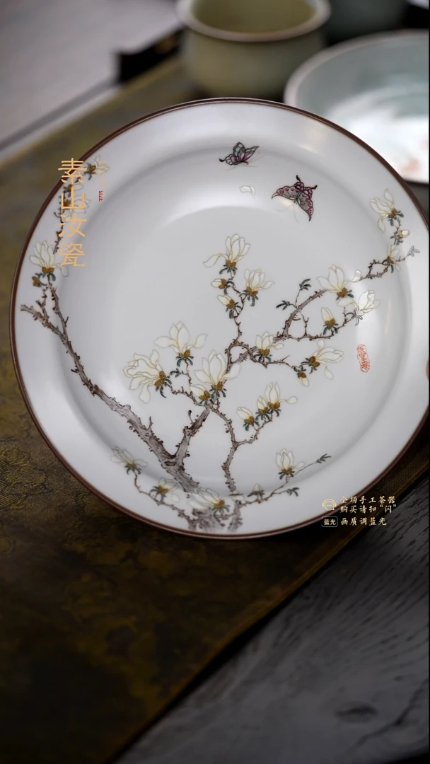 柴窑藏器粉彩玉兰花折沿盘
