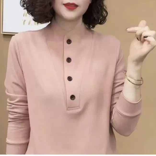 秋冬女装新款纽扣立领上衣纯色一体绒百搭显瘦女士卫衣