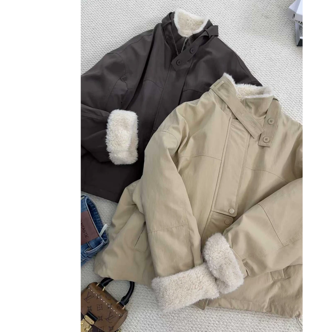 TY2 【立领工装】韩系百搭加厚立领工装毛毛外套（衣长62）