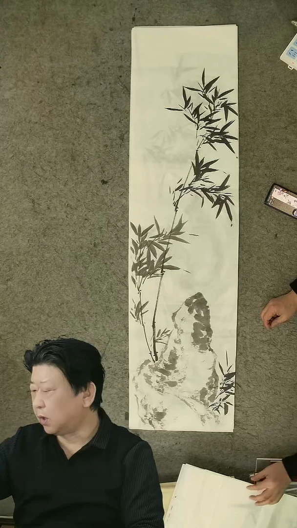 国画四尺对开  墨竹条屏 34*138cm