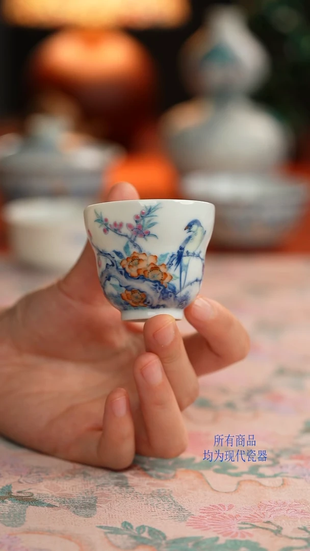 望玉斗彩花鸟葫芦杯