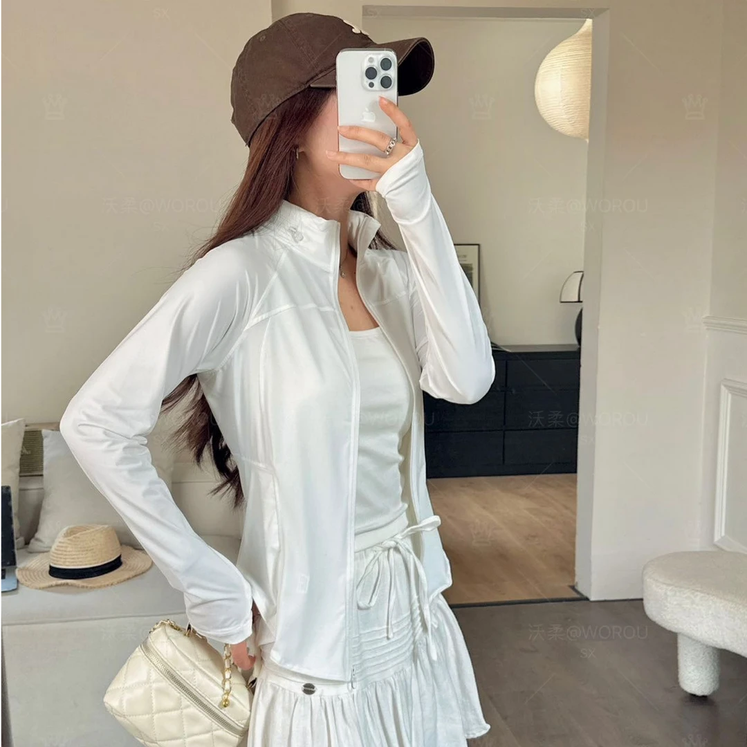 修身防晒衣女款夏季鱼骨轻薄透气冰丝收腰防紫外线连帽紧身防晒服