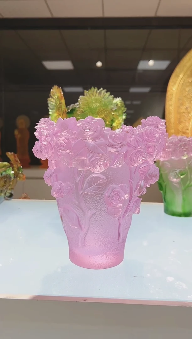 手工艺品琉璃古法琉璃玫瑰花瓶