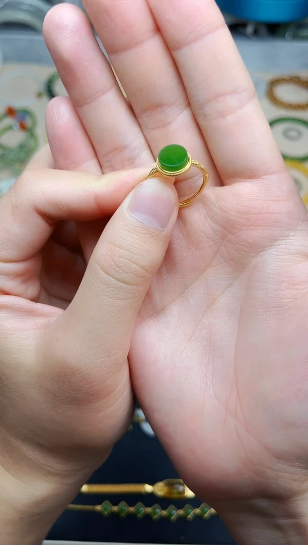 和田玉戒指银S925镶嵌圆牌戒指06