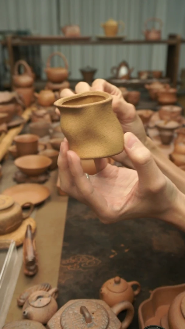 老岩泥原矿料  手捏异形树桩杯80ml