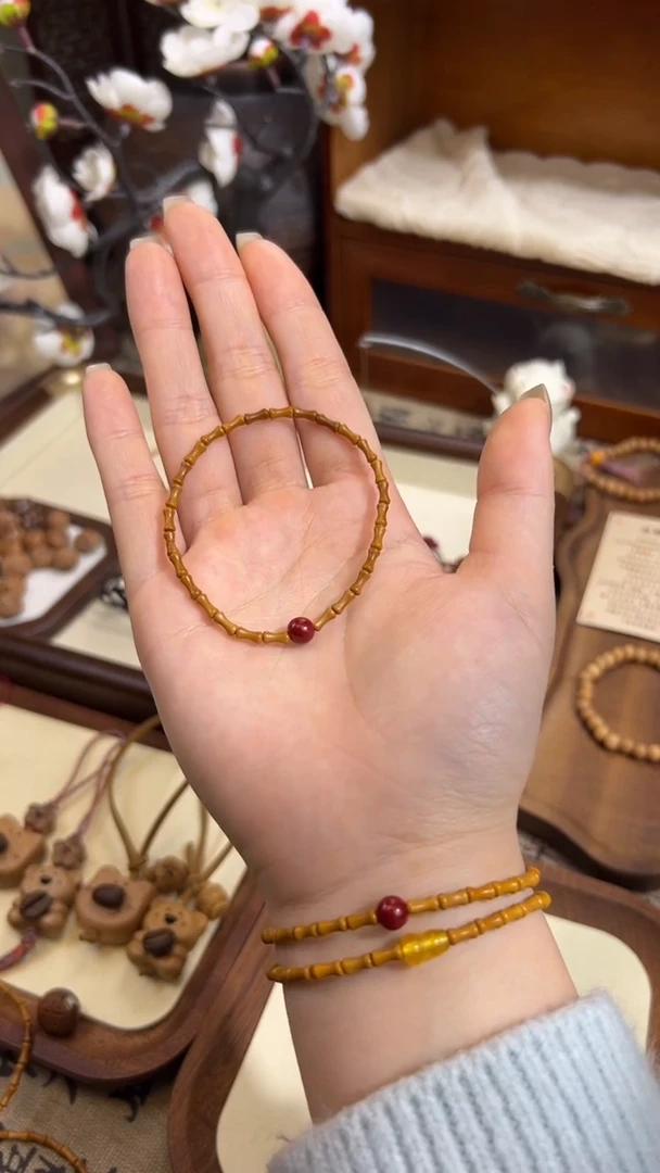 手串桃核【桃缘行】竹节「红色莎莎」桃木桃核辟、挡、驱、护 备注手围