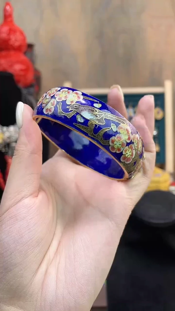 非遗手工景泰蓝开口银蓝镯子宝蓝