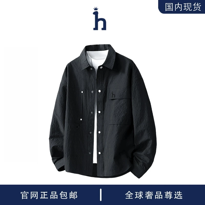 哈吉斯潮牌hassyz春夏新品刺绣时尚衬衫男简约休闲长袖衬衣男