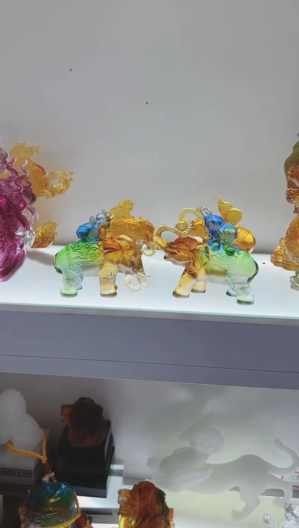 手工艺品琉璃古法琉璃一对小象