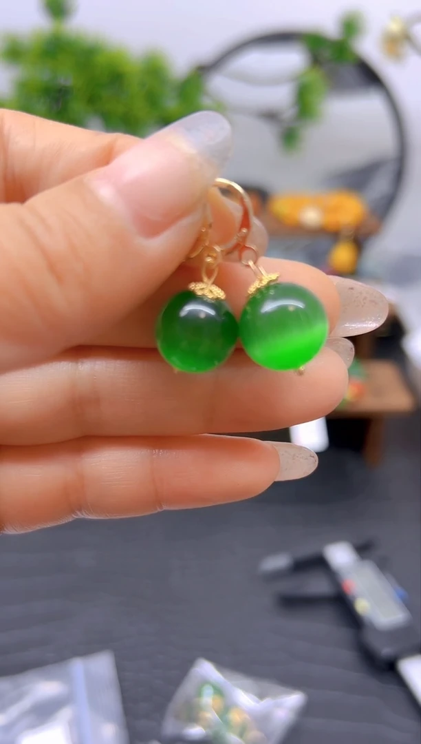 【闪购商品】碧玺猫眼耳饰14K金镶嵌耳饰E608