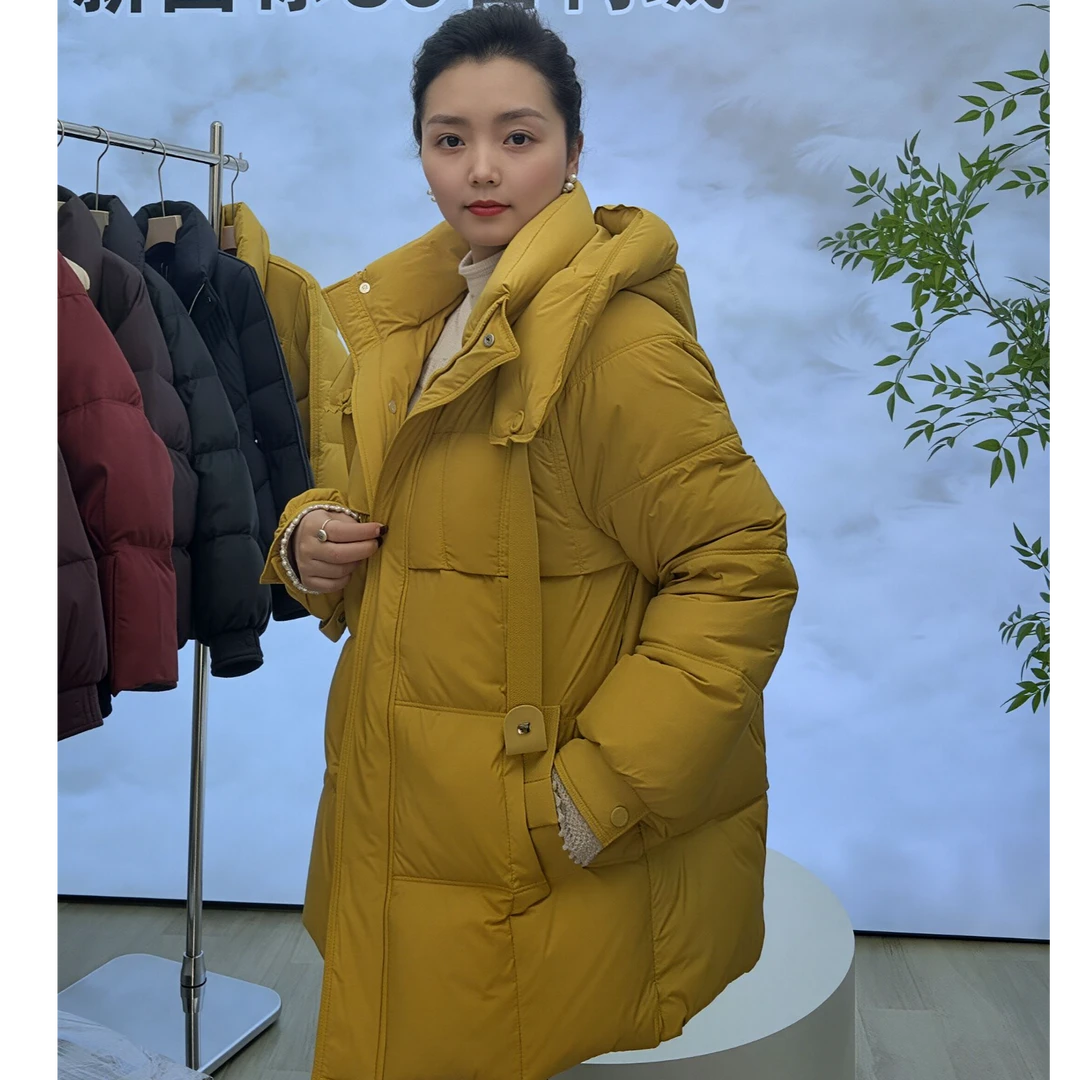 13# 25923款连帽中长款女款中长款羽绒服保暖女女士休闲