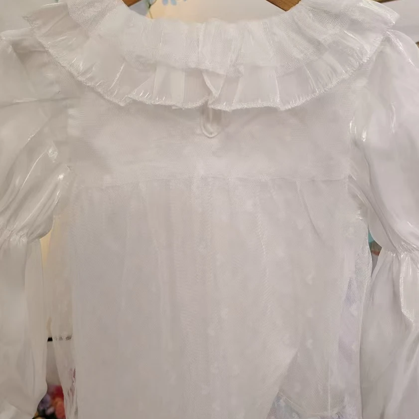 休闲风不限季节长袖春秋女衬衫白色春款上衣娃娃衫蕾丝娃娃领