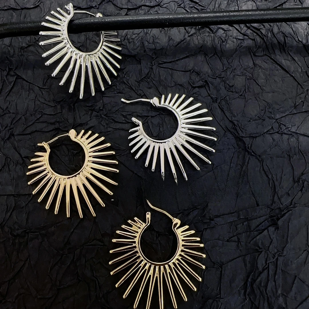 铜合金耳饰 个性气质百搭太阳花复古长款欧美耳环饰品夸张时尚