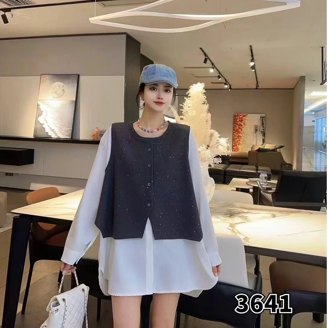 淇淇大码春季新款时尚洋气宽松显瘦遮肉女胖MM潮流百搭假两件3641