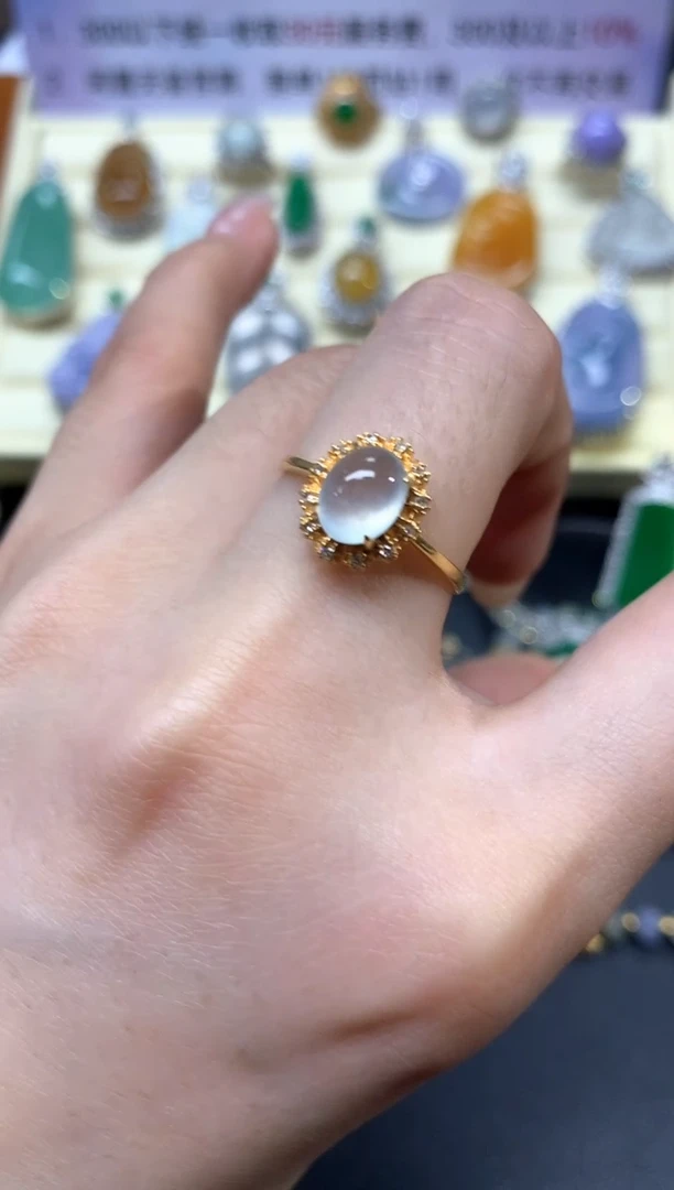 【闪购商品】翡翠戒指18K金镶嵌戒指|2400+240