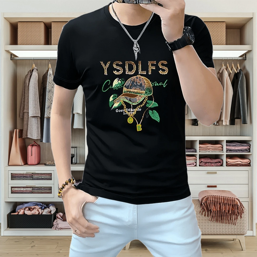 2025夏季新款丝光棉短袖t恤男士圆领时尚百搭纯棉修身高端上衣