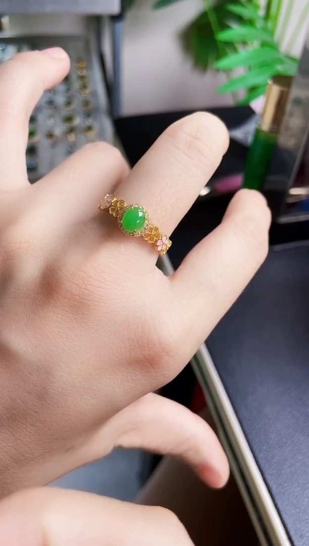 翡翠戒指银S925镶嵌123489